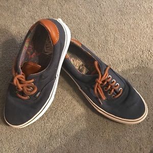 VANS: Navy blue with brown leather trim